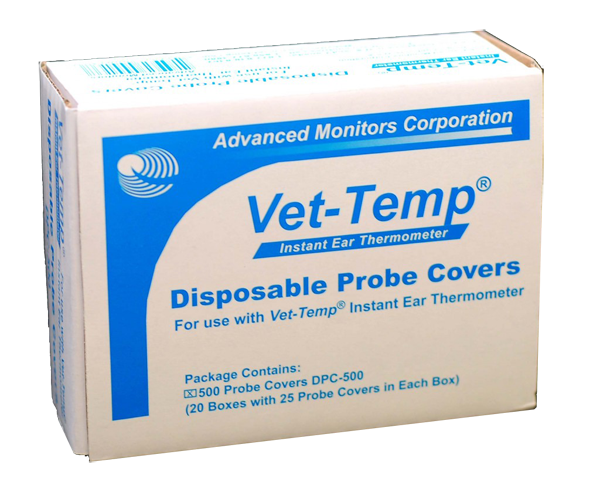A box of Vet-Temp Ear Thermometer disposable probe covers